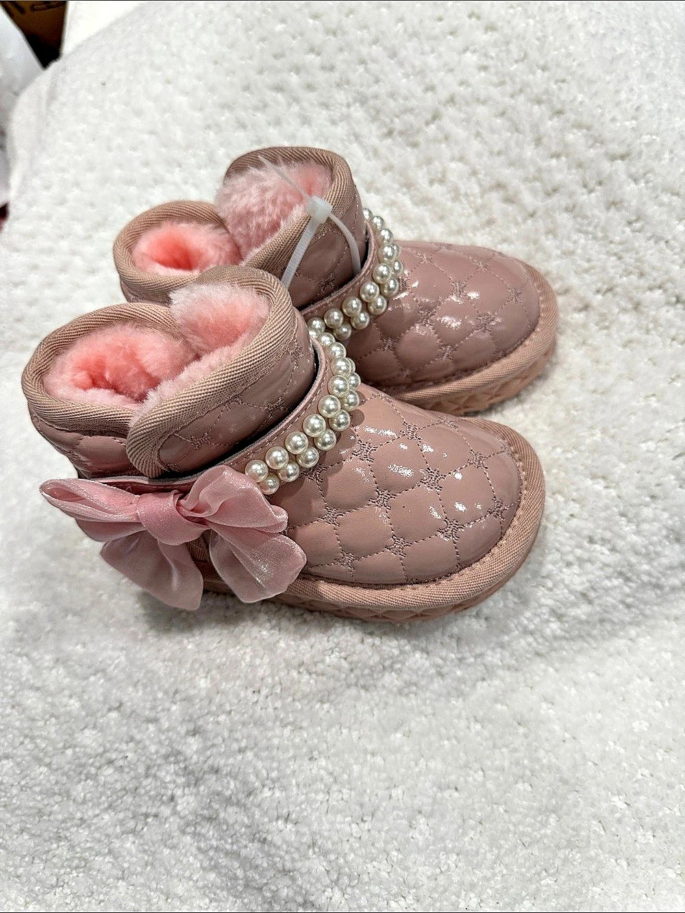 Doe a Dear Pearl Strap Quilted Boots Pink size 23,brand new